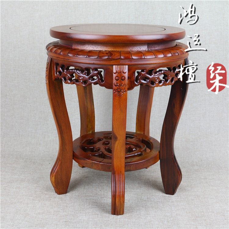 底座红木花架盆景奇石圆凳鱼缸实木圆形凳子木雕