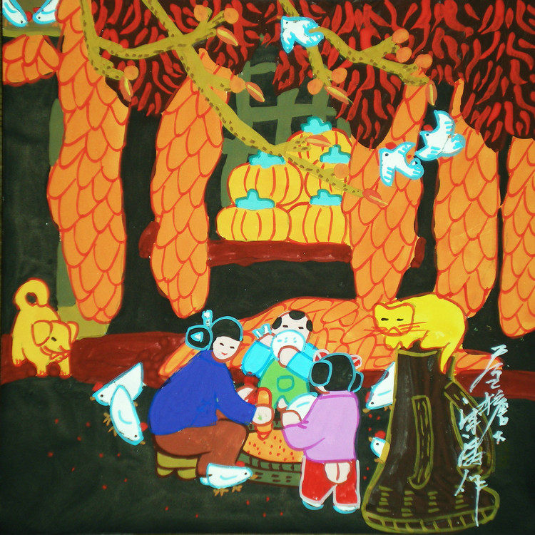 乡土风情刘沣涛喜庆水粉装饰画艺术礼品民间美术现代装饰画