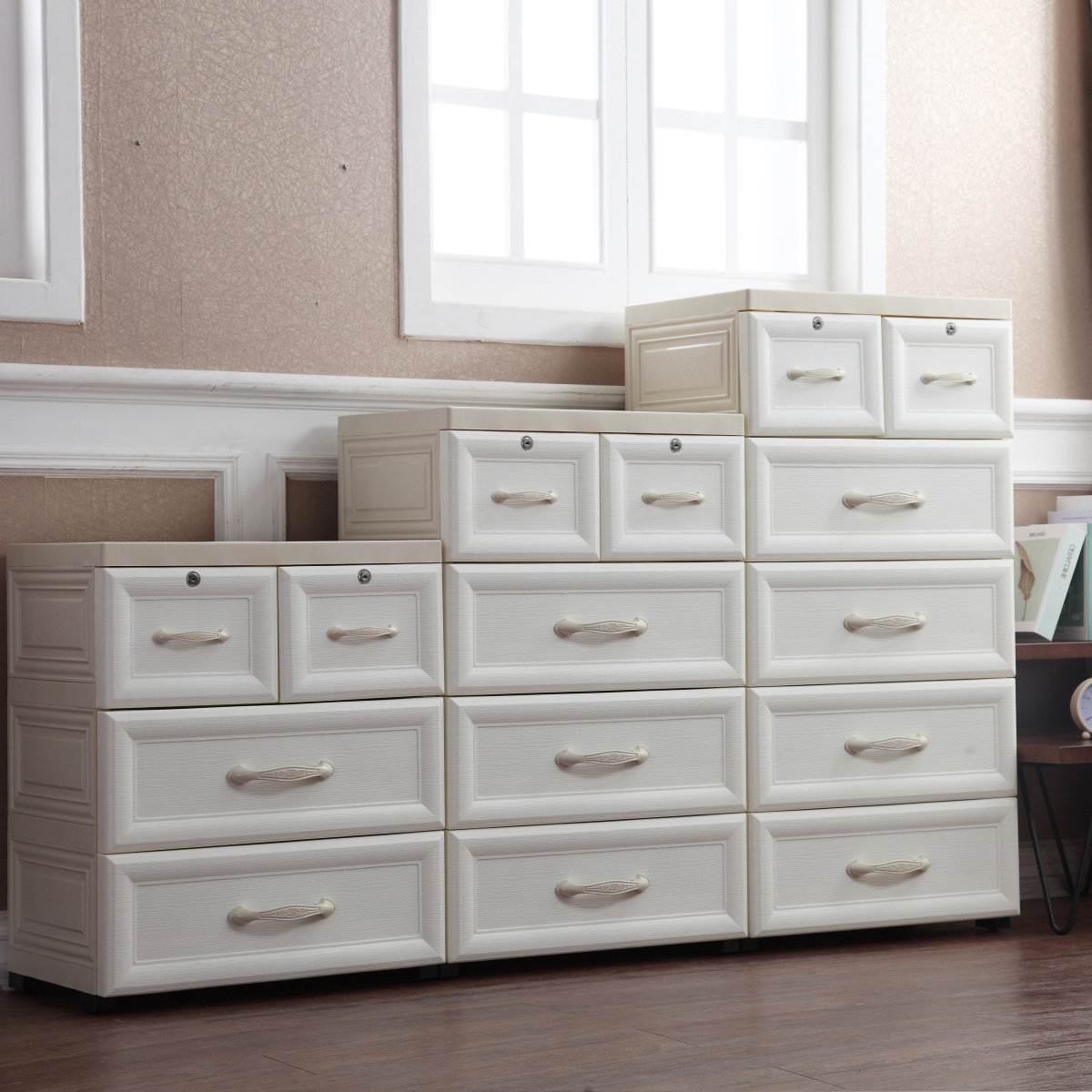 福强欧式抽屉式收纳柜塑料儿童储物柜宝宝衣柜整理柜宜家五斗柜子