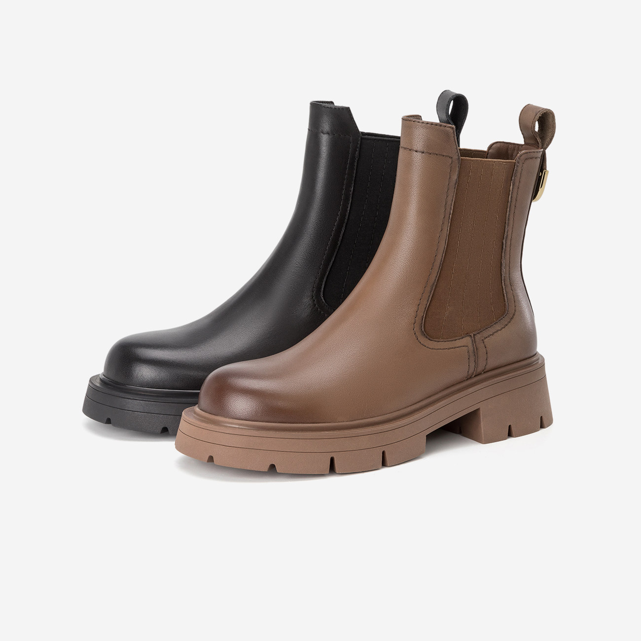 奥康女鞋 2022冬季新款保暖中筒切尔西靴烟管鞋皮靴套筒厚底靴子