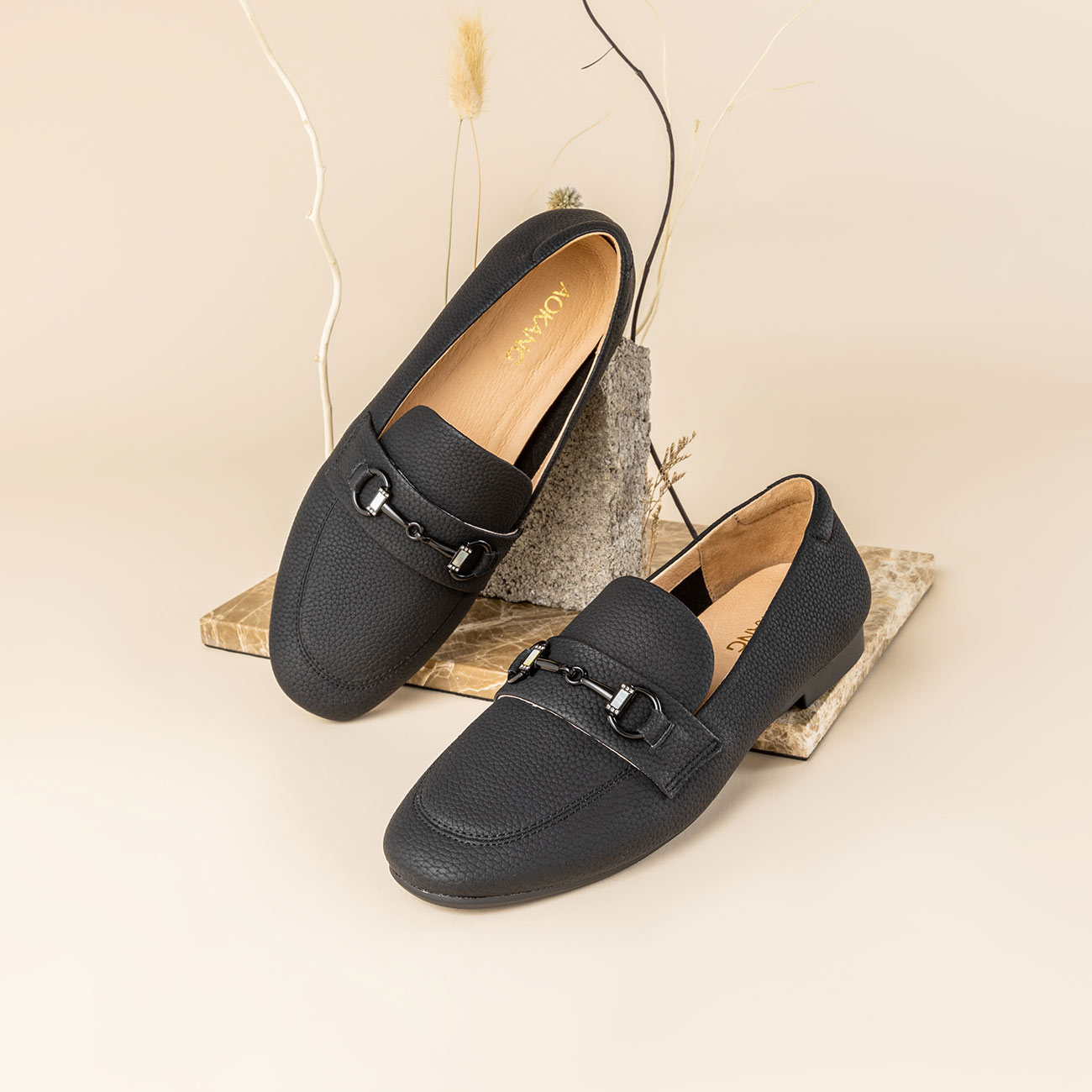 爆款奥康女鞋 秋季新款女士单鞋舒适一脚蹬小皮鞋平底日常百搭黑