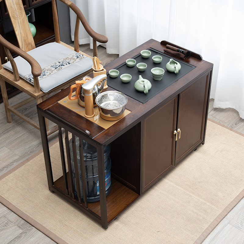 新中式茶水柜可移动茶水台置物架烧水泡茶一体办公室茶边柜收纳柜