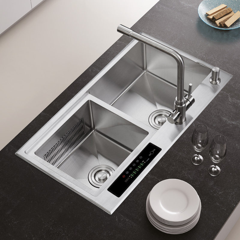 nuomi诺米厨房水槽不锈钢手工双槽智能过滤净水智能水槽