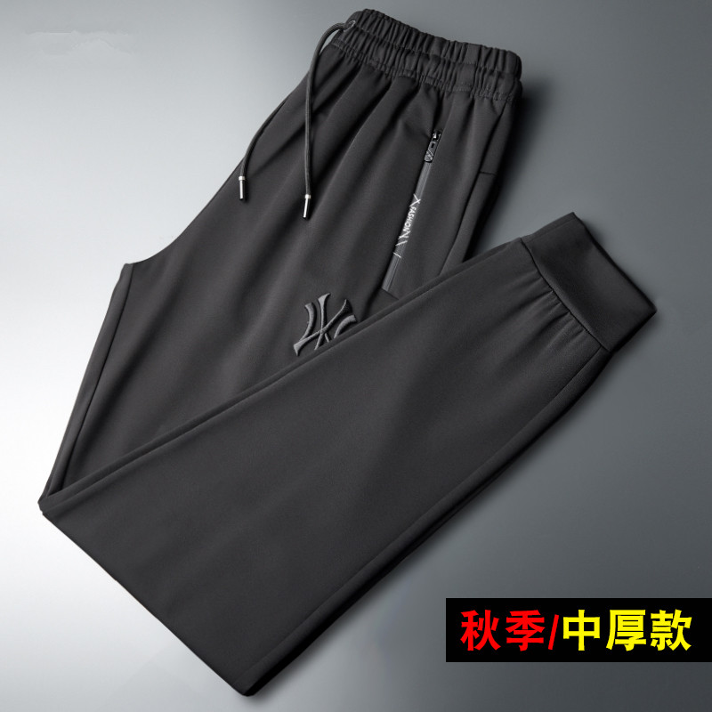 黑色休闲裤男秋冬款潮牌修身直筒宽松束脚冬季加绒加厚运动卫裤子