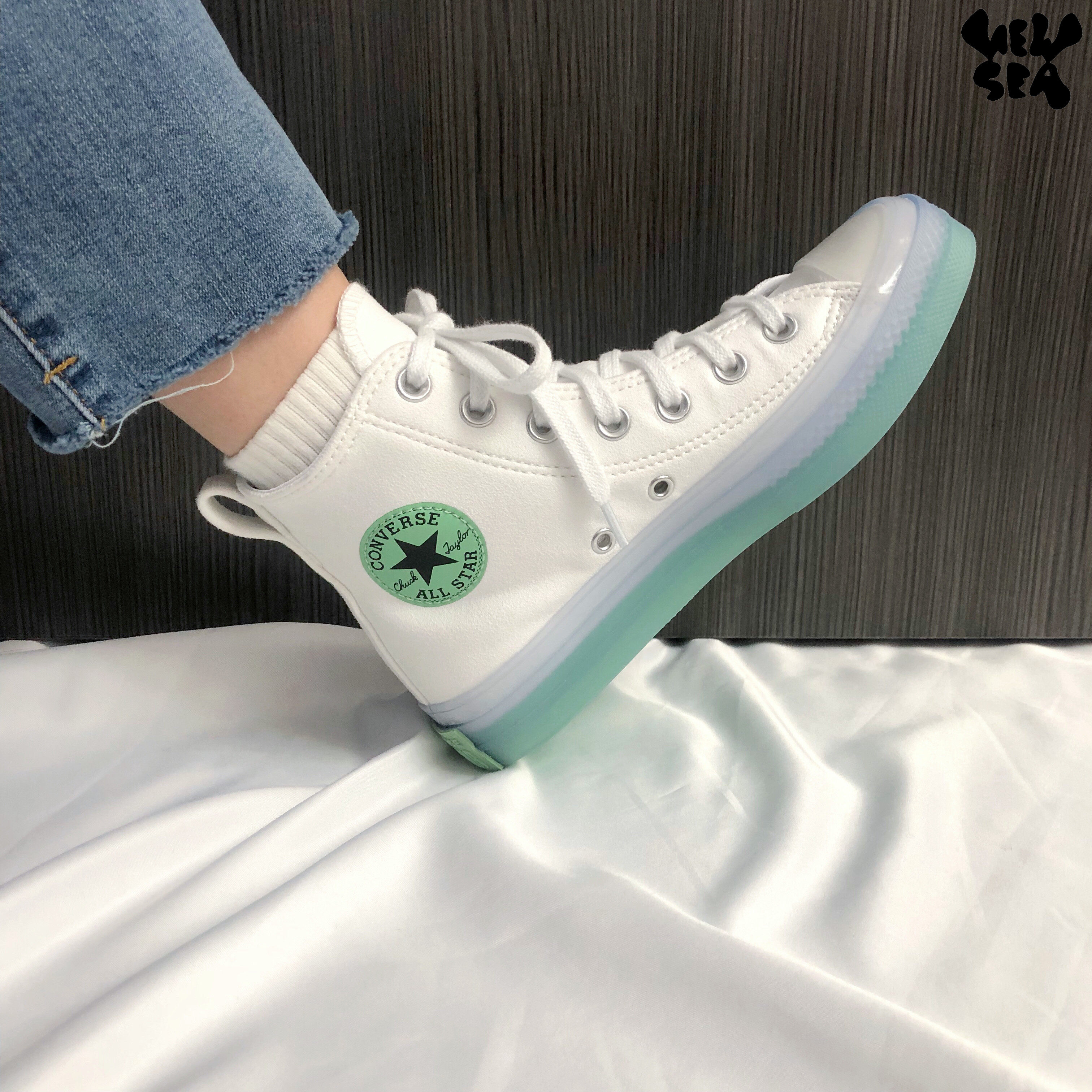 converse匡威allstarcx白敬亭同款白绿果冻底高帆布鞋