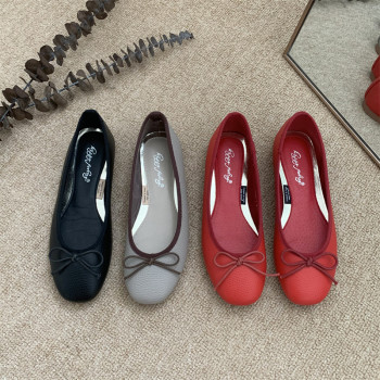 Bow square toe shallow mouth shoes for women, flat-soled scoop shoes, flat-heel-soft-soled ballet wedding shoes, ສະດວກສະບາຍຂັບຂີ່ສໍາລັບແມ່ຍິງຖືພາສໍາລັບທຸກລະດູການ