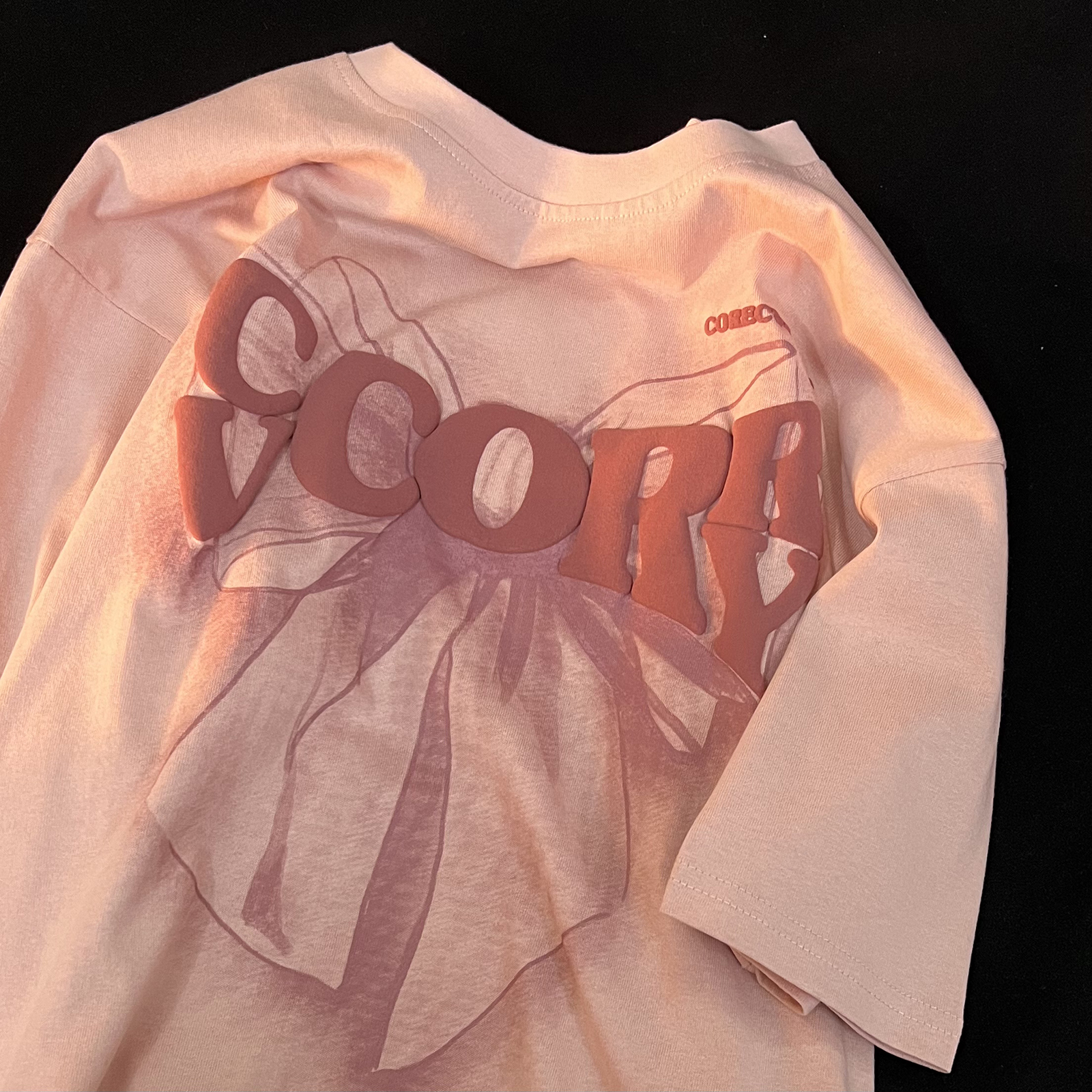 Jianyinz甜酷风蝴蝶结短袖T恤男女宽松国潮设计感印花情侣款上衣