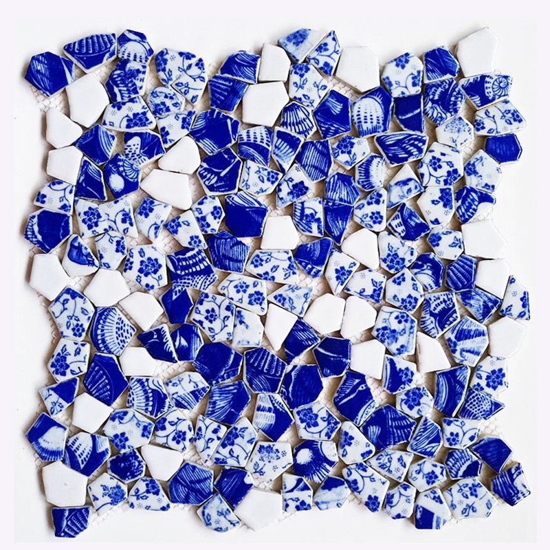 陶瓷马赛克不规则青花瓷片背景墙户外装饰墙砖厨卫地砖碎片贴画图