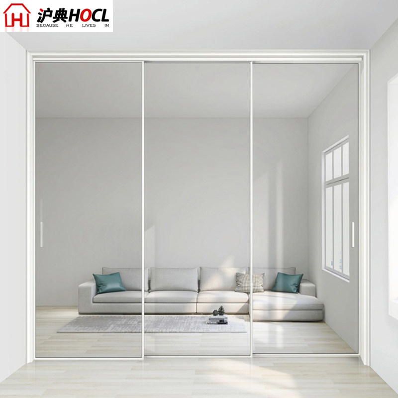 黑色极窄边框移门轻奢细框玻璃推拉门厨房阳台厨房门