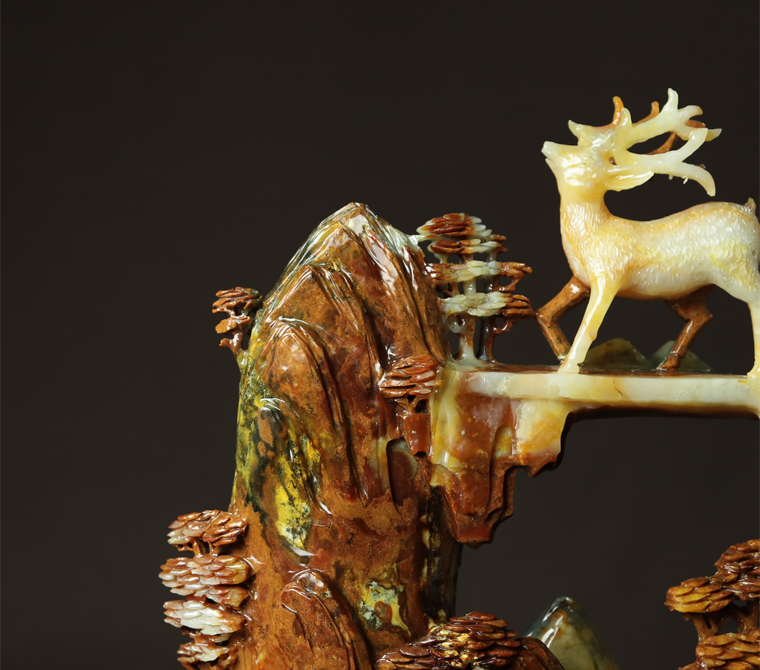 尚品美格天然岫岩玉花玉摆件精品原石雕刻梅花鹿一路长红ca027