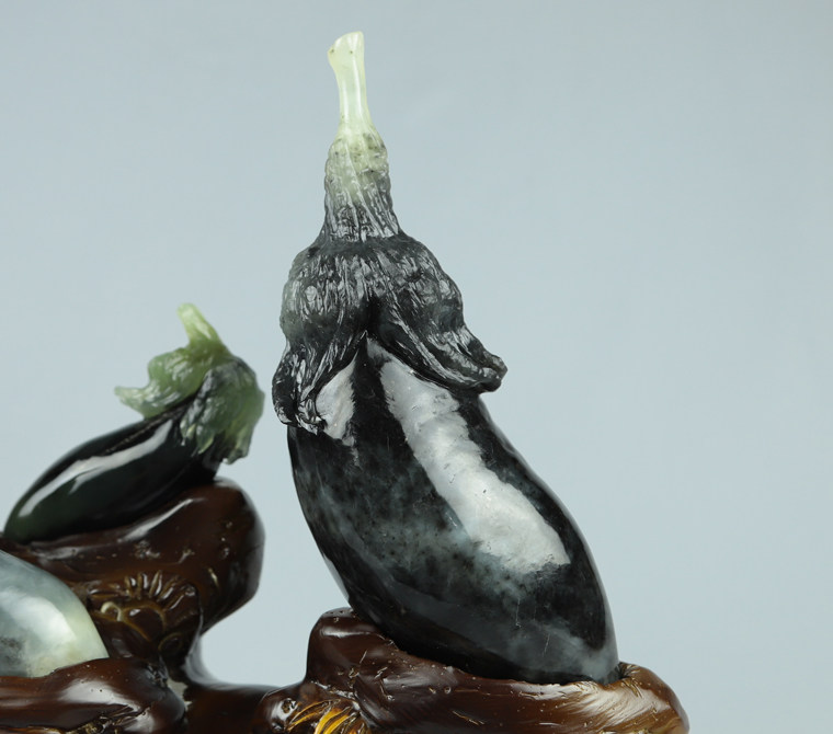 摆件尚品美格天然岫玉精品原石手雕农家乐茄子富贵珠宝奇石