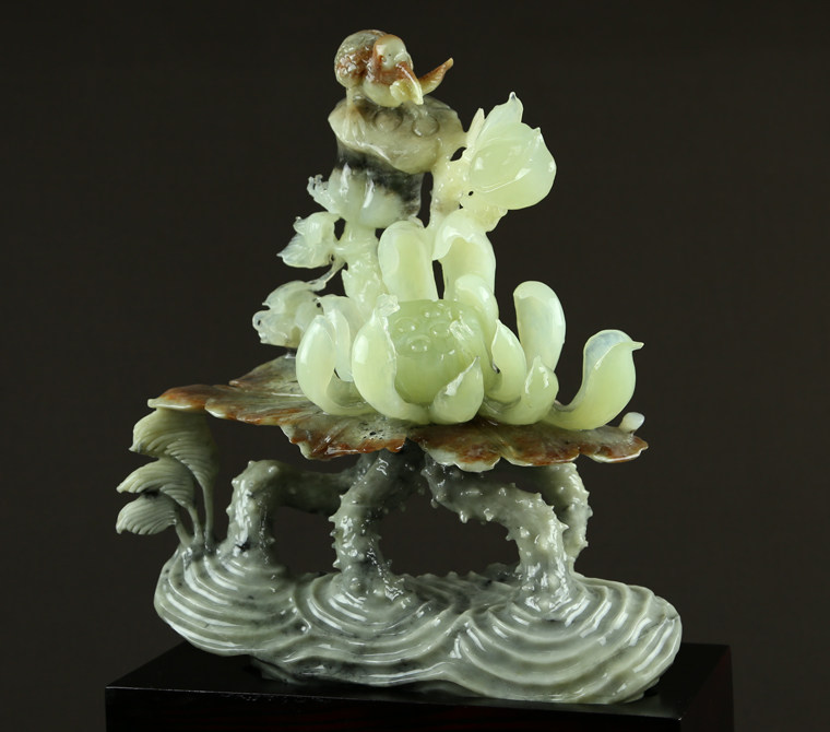 摆件尚品美格天然玉石岫玉精品品花玉荷荷花大号珠宝奇石