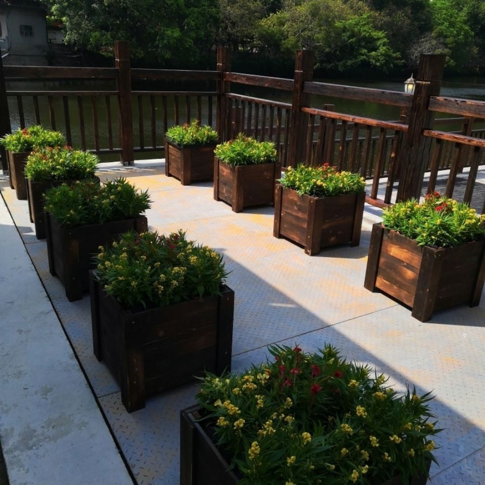防腐木花箱户外庭院阳台长方形花槽室内正方形碳化花盆