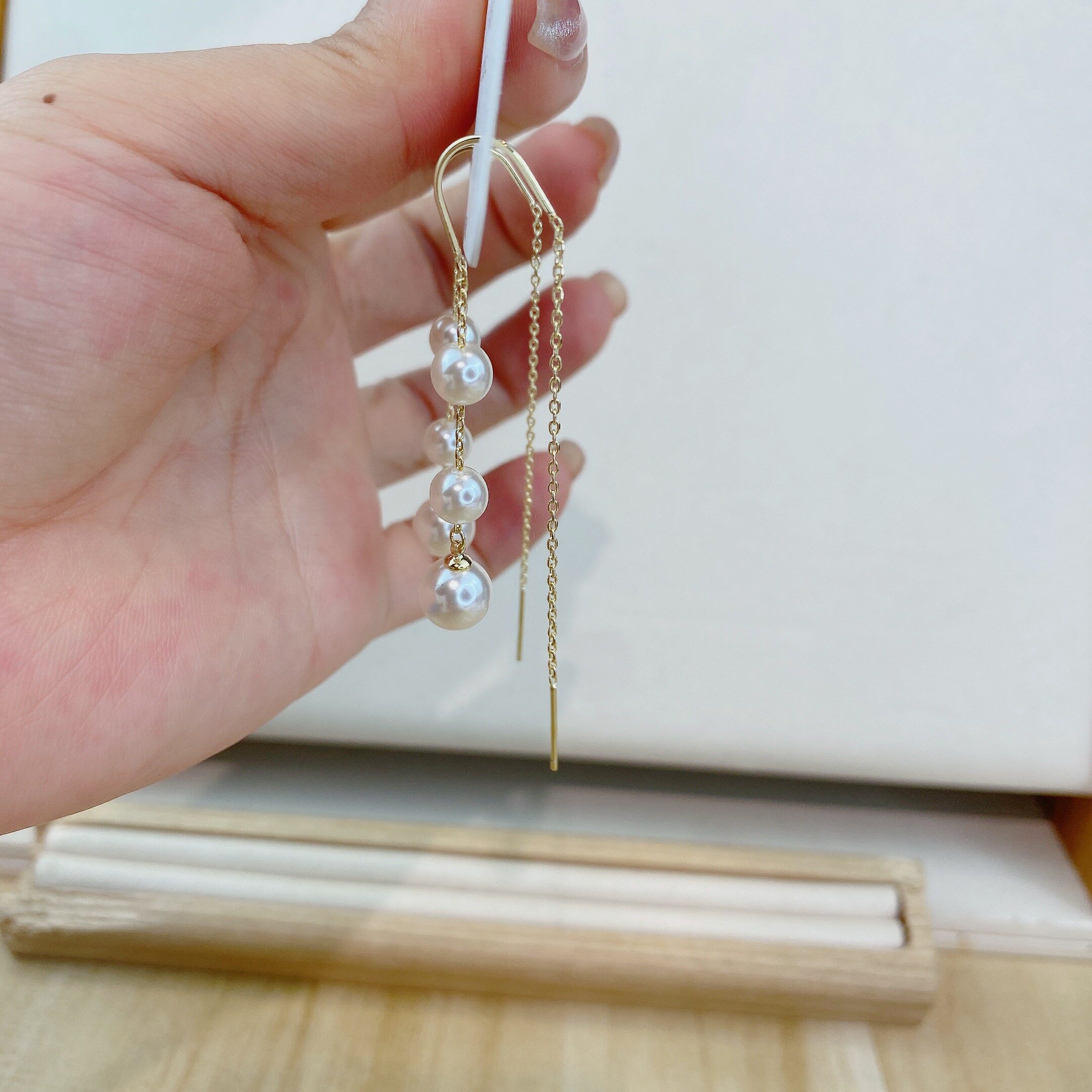 流苏比雅新款甜美气质简约珍珠时尚淑女百搭耳线耳环