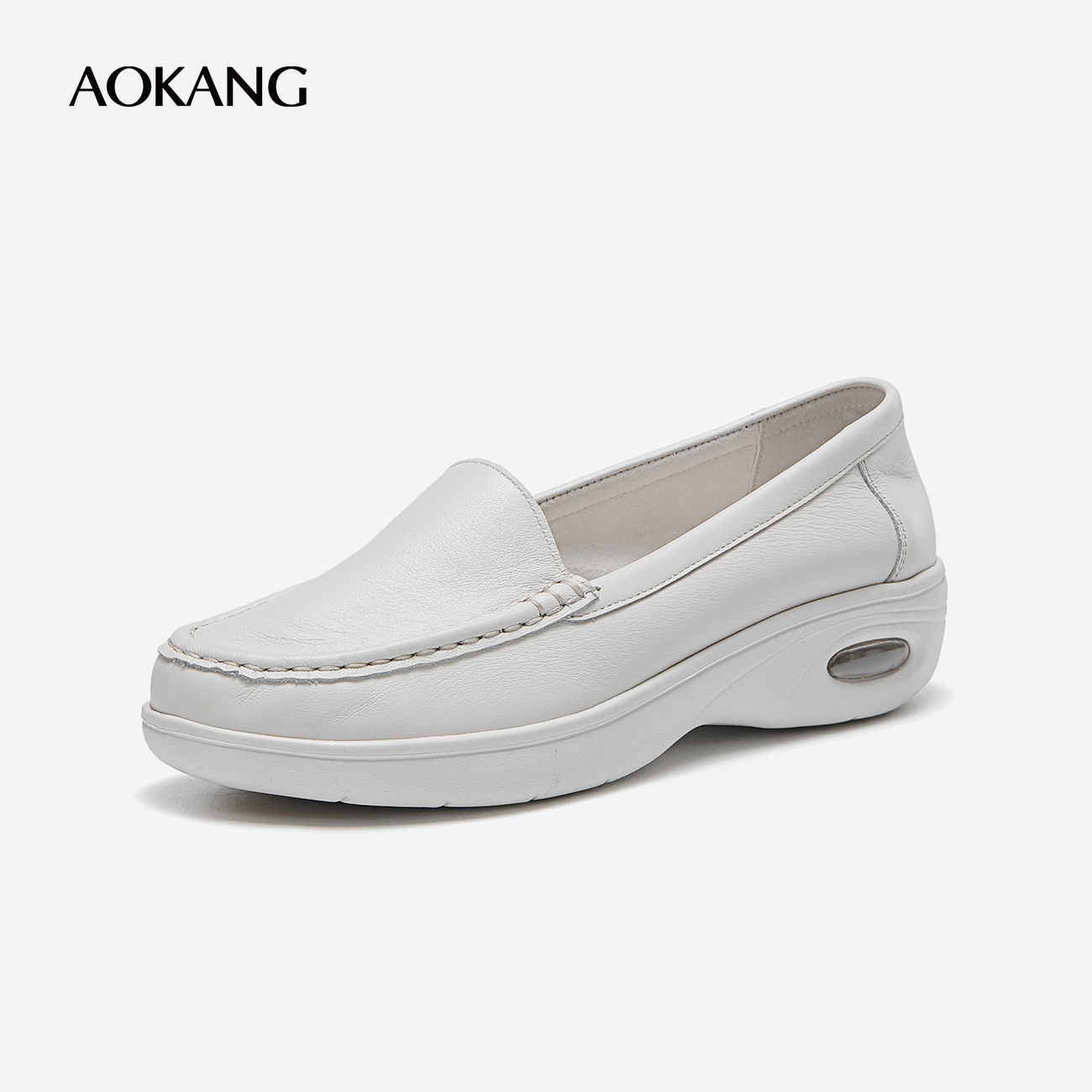 奥康女鞋2022春秋款单鞋护士职业办公室米白坡跟单鞋