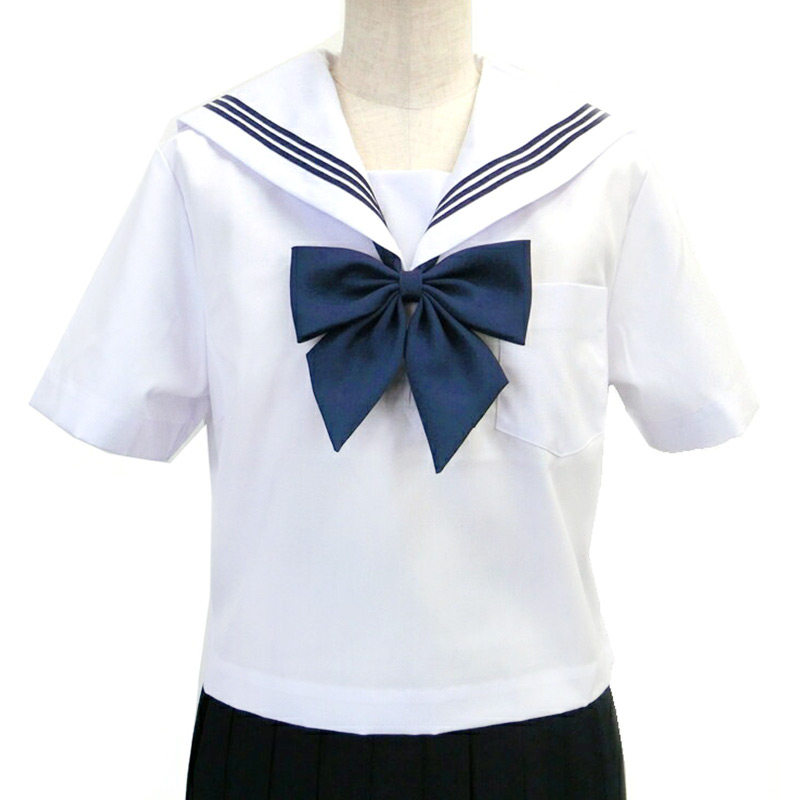 kuri ori日本jk制服水手服基本款 中间服夏季 上衣短袖 绀领白三本 -