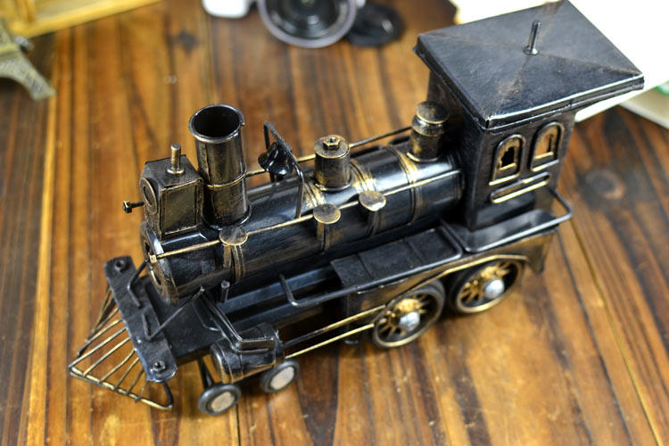 手工蒸汽火车头模型复古仿真白铁皮工艺品酒吧经典摆件