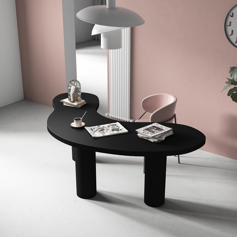 北欧实木办公桌创意弧形电脑桌简约现代时尚黑色办公电脑桌