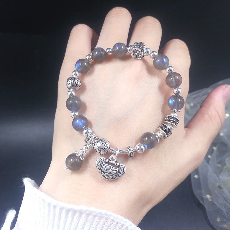 长命人缘睡眠天然月光石s925纯银手链原创简约手链