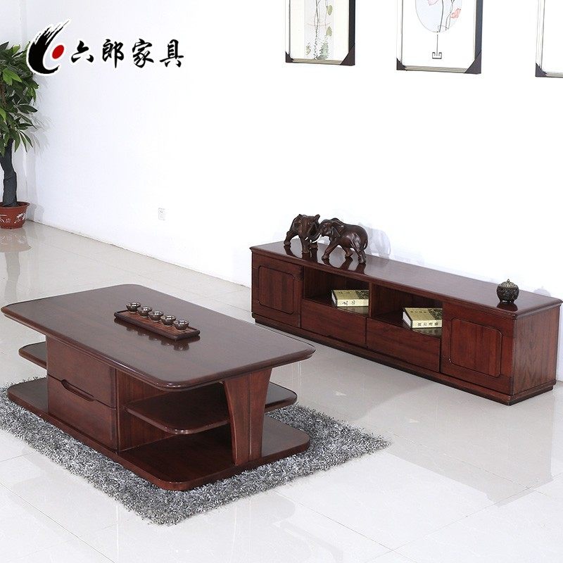 六郎新中式实木沙发现代简约小户型储物转角布艺沙发套装客厅家具