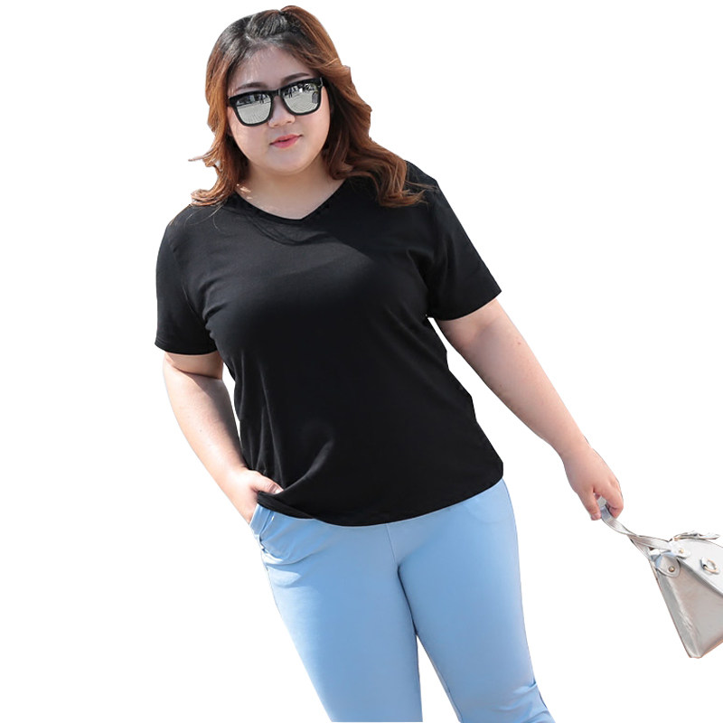 大码女装遮肚子t恤胖mm宽松短袖上衣200斤加肥加大纯棉白色打底衫