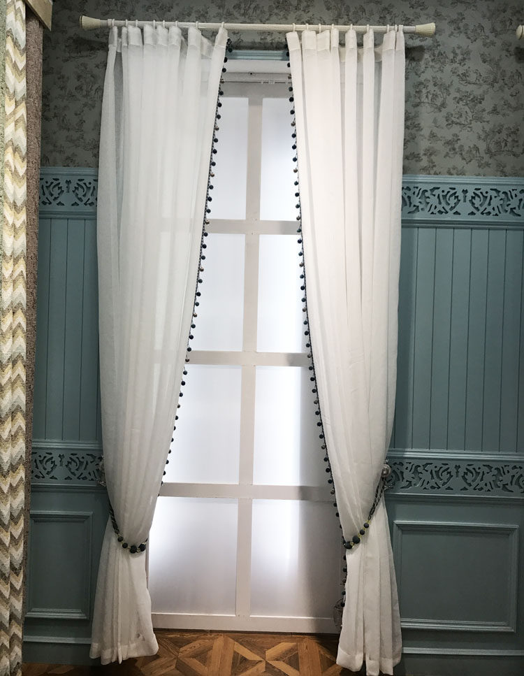 成品隔断门帘防蚊遮阳色纱窗帘白色纱侧边侧珠成品窗帘