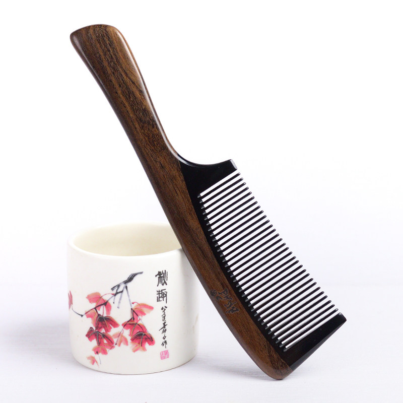 郎府檀木牛角长柄梳子苏木顺发造型梳沉贵宝梳子