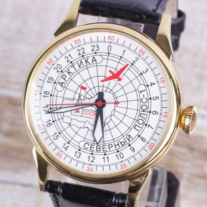苏联库存手表cccp北极raketa火箭金色手动机械欧美腕表