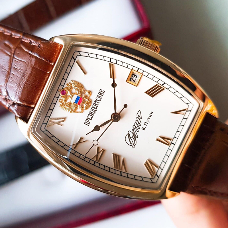 俄罗斯总统手表Poljot双头鹰普京签名镀金限量商务休闲男表真皮