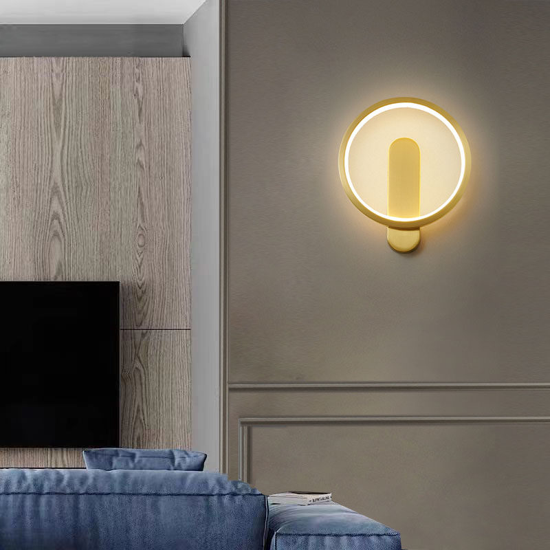简约现代客厅卧室背景墙全铜壁灯圆形设计北欧壁灯