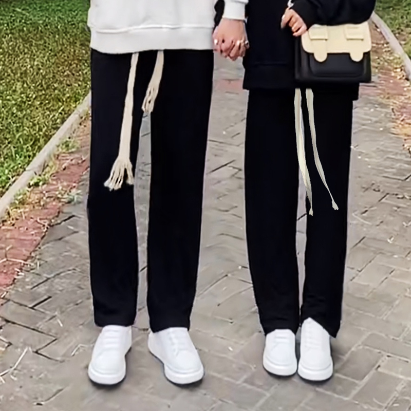 夏季垂感韩版潮流编织抽绳情侣长裤宽松百搭直筒裤精神小伙裤子男