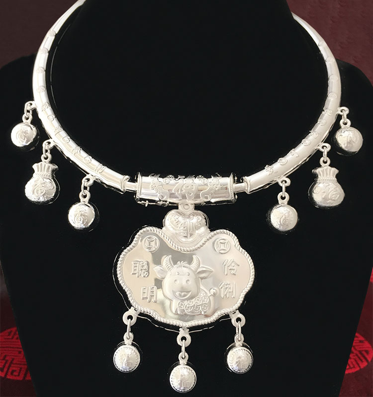 纯银项圈s999宝宝婴儿长命锁大颈圈银锁锁链项链