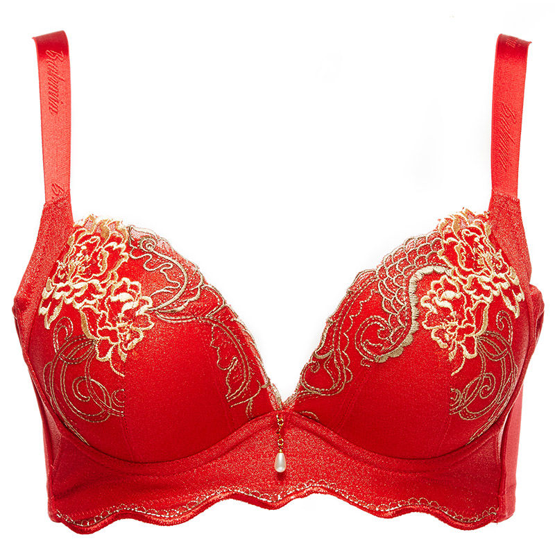 贝佳人b91261红色厚模杯女士内衣性感侧收聚拢刺绣文胸文胸