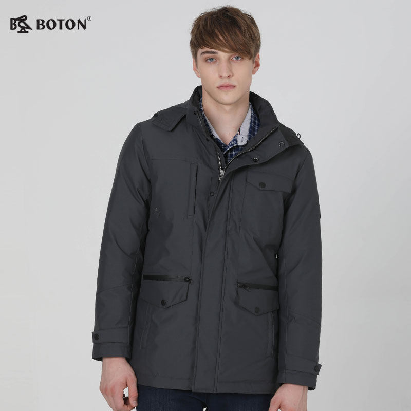 波顿2021新款男士黑色白鸭绒羽绒服中长款棉服中老年爸爸外套