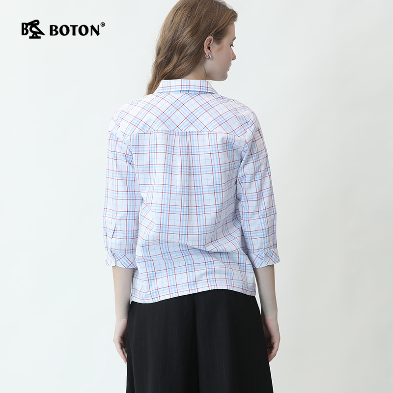 boton波顿女士衬衫格子夏装新款衬衣衬衫