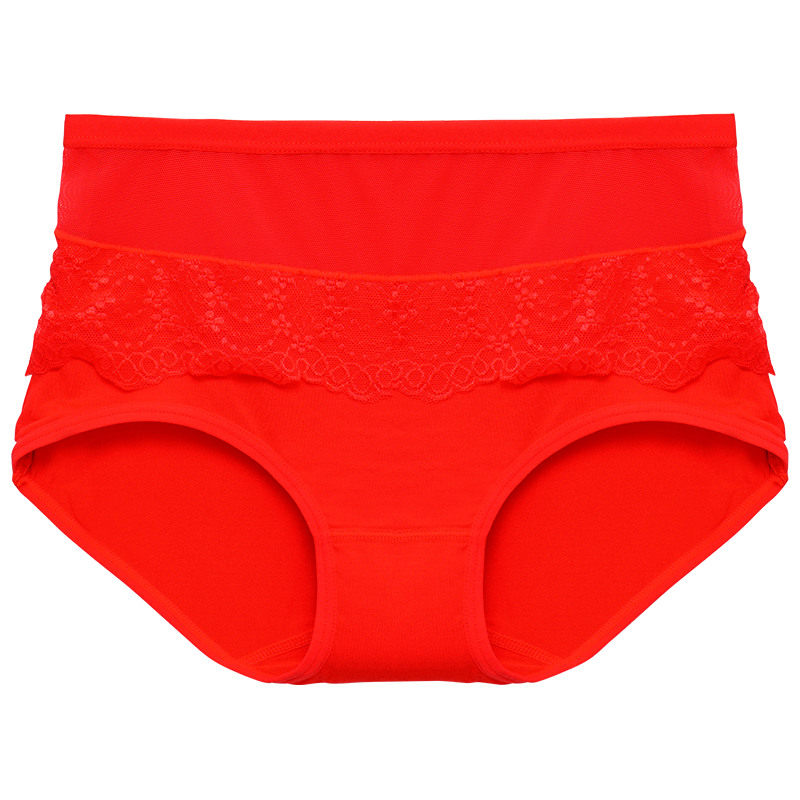 本命年红色女士内裤莫代尔结婚喜庆性感蕾丝中腰女三角裤