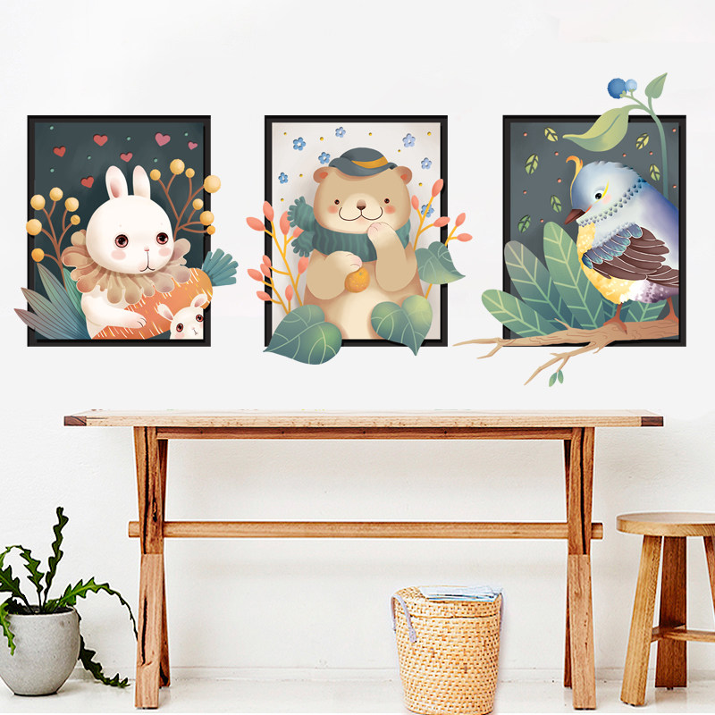 创意动物画框框墙儿童房间卧室床头温馨宿舍软装墙贴