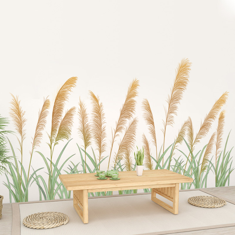 芦苇背景墙贴画壁纸宿舍大学生墙面装饰贴纸卧室房间温馨墙纸自粘