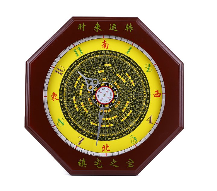 罗盘八卦桃木太极钟表钟罗盘钟风水风水挂钟台式挂钟