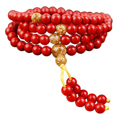 本命年旺运天然朱砂多圈平安红色手串108颗佛珠念珠手链
