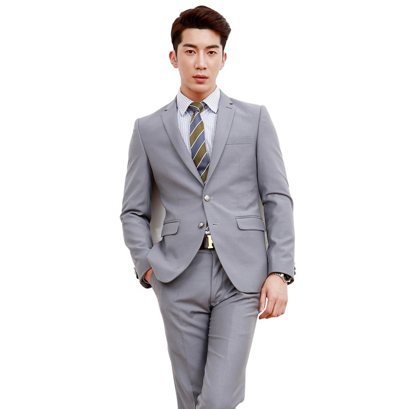 灰色西服套装修身男士礼服韩版商务结婚外套西服套装