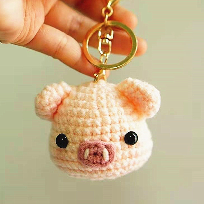 小猪钥匙扣挂件毛线钩针编织diy材料包打发时间手工送人礼物视频