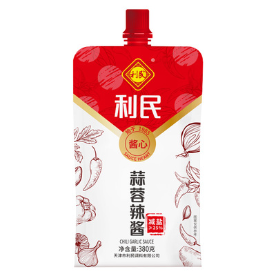 天津利民蒜蓉辣酱减盐380g袋装烧烤特色调味料拌饭蘸酱辣椒酱