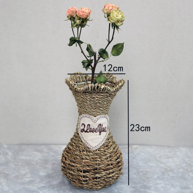 简约草编艺术花瓶纯手工花篮插花田园风装饰客厅摆件拍摄道具