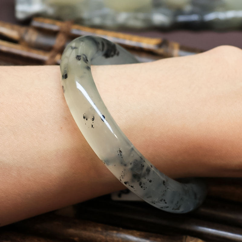 玉镯天然正品岫岩玉手手镯水墨超大内径大口径手镯