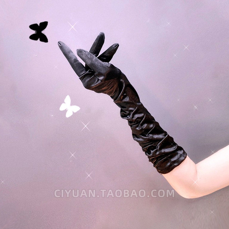 lolita中长款粉褶皱手套礼服lo娘花嫁手生日手套