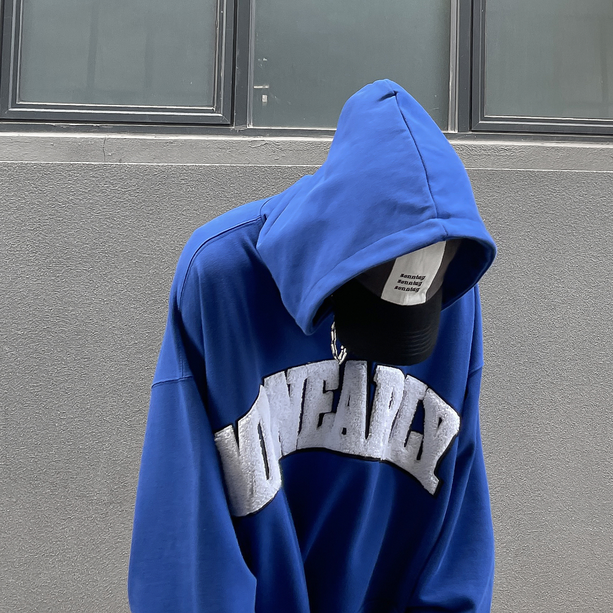 MRNEARLY秋冬新款美式复古字母毛巾绣加绒卫衣男连帽套头上衣情侣