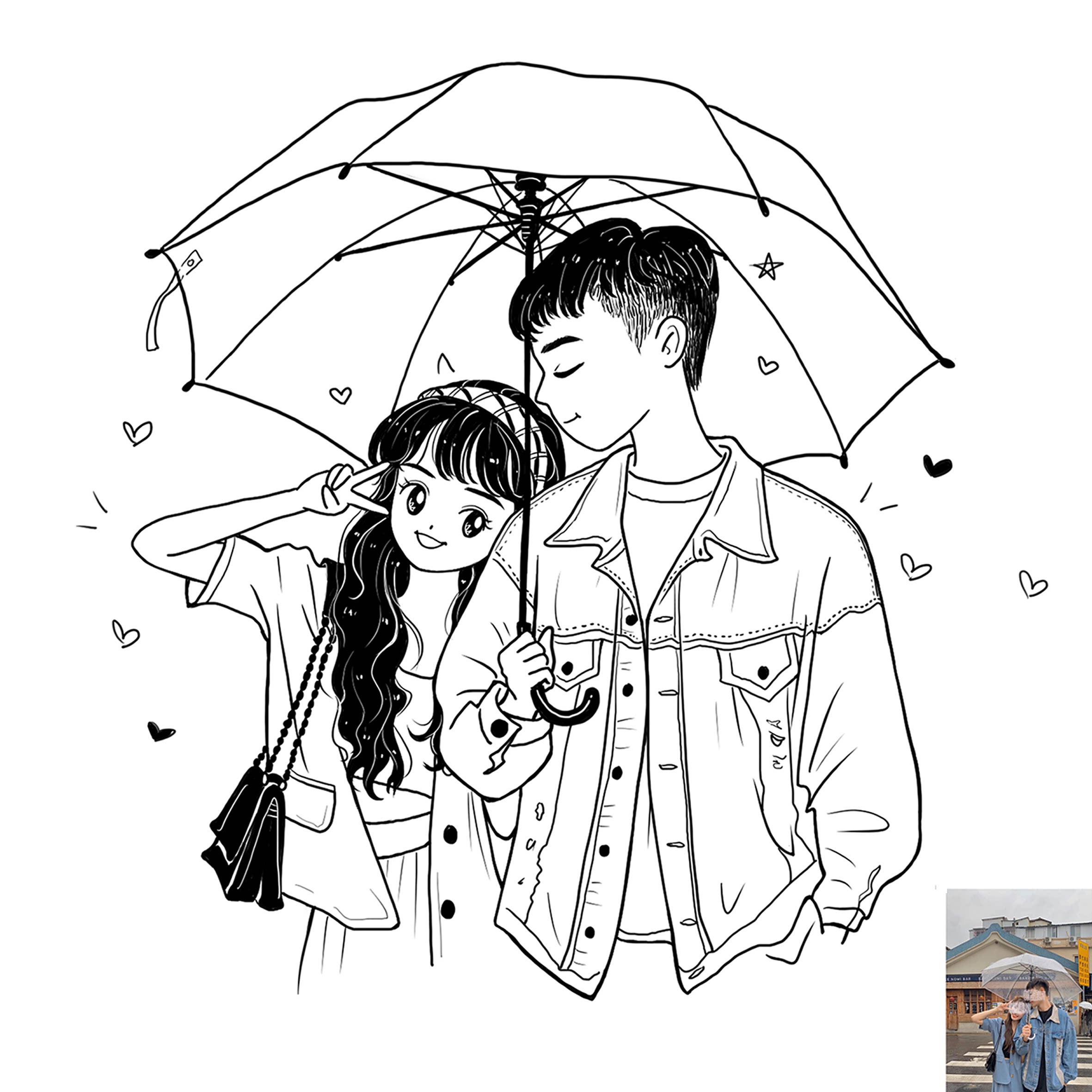 手绘线描黑白个性头像简约漫画情侣闺蜜可爱手绘真人漫画