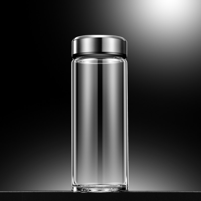 单层玻璃杯男士透明高档大容量加厚水杯带盖家用玻璃杯