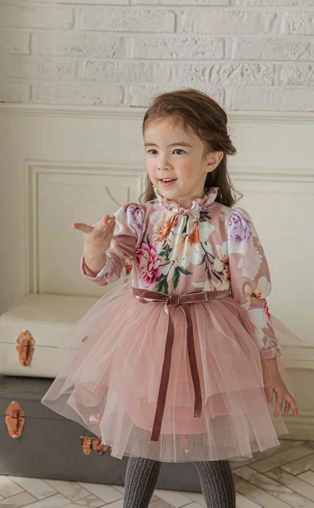 女童连衣裙韩国童装babydoll2020冬季宝宝碎花泡泡袖加连衣裙